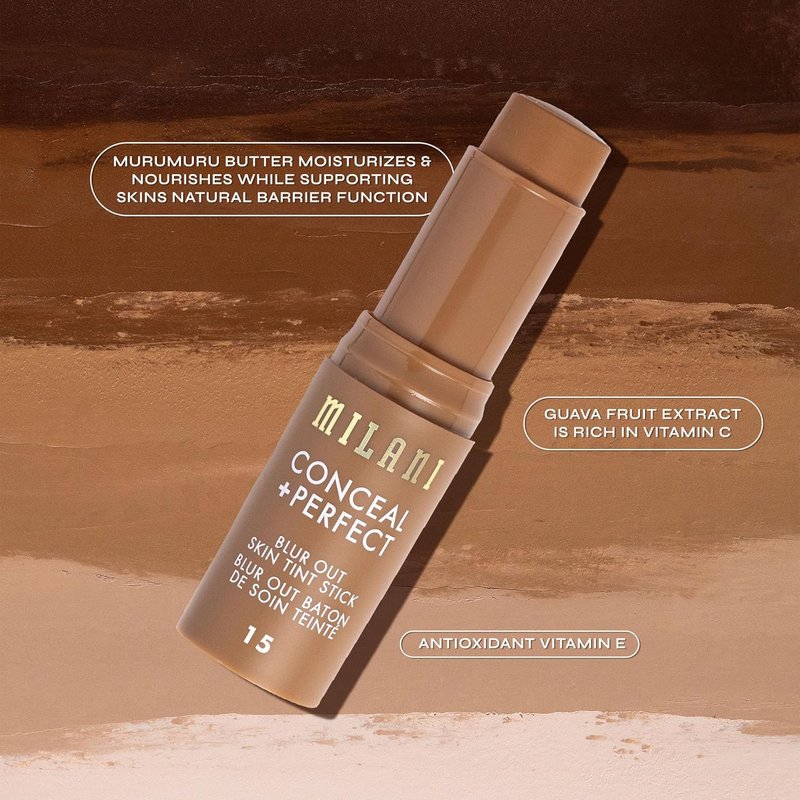 Milani Conceal + Perfect Blur Out Skin Tint Stick - Light to Medium Coverage Tinted Moisturizer with Vitamin C & E - Soft Matte Finish, 12-Medium Olive