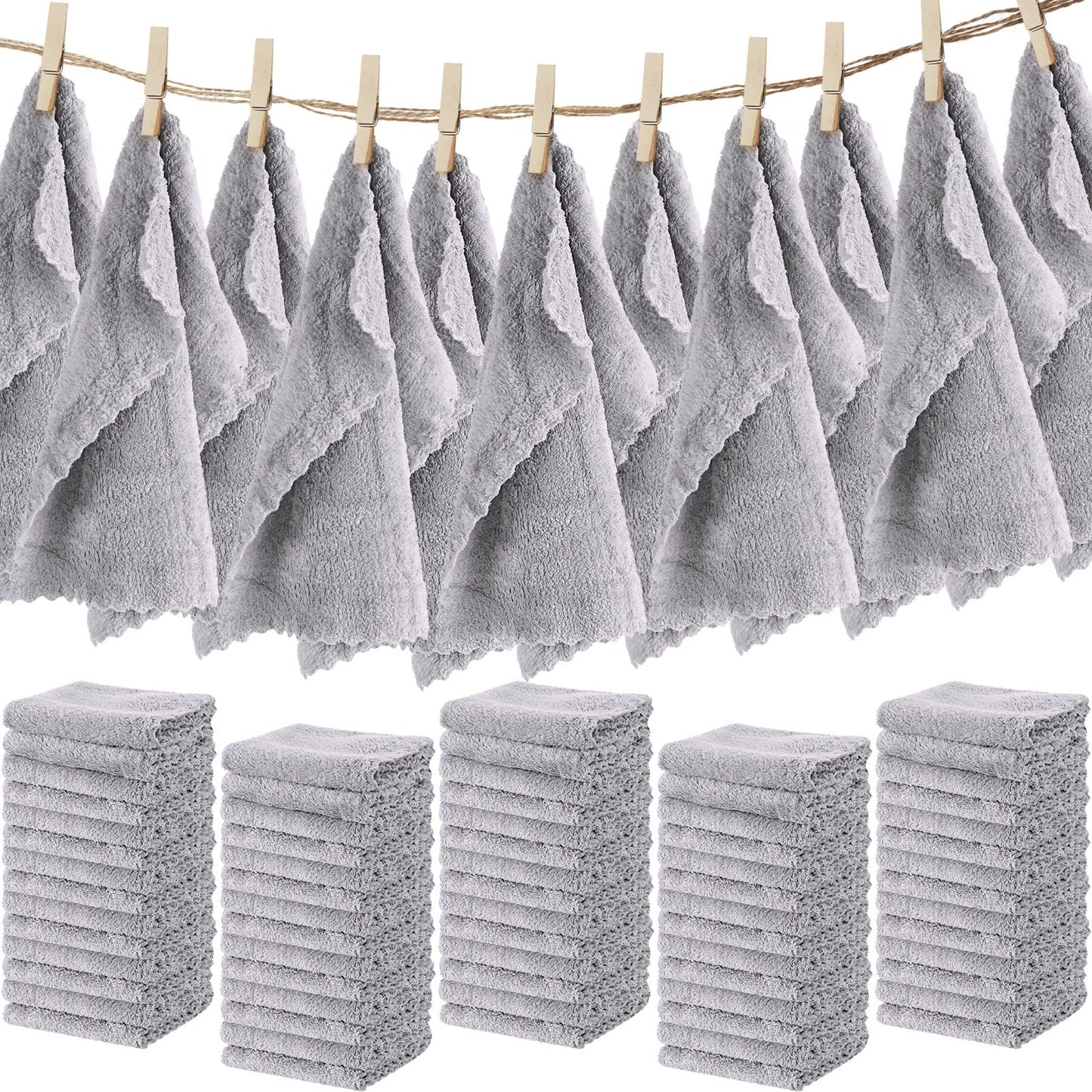 Newwiee 100 Pack Washcloths Bulk, Ultra Soft Wash Cloths 12 x 12 Inch Quick Dry Absorbent Microfiber Face Towel,Reusable Facial Fingertip Cloth for Spa Baby Shower & Craft(Grey)