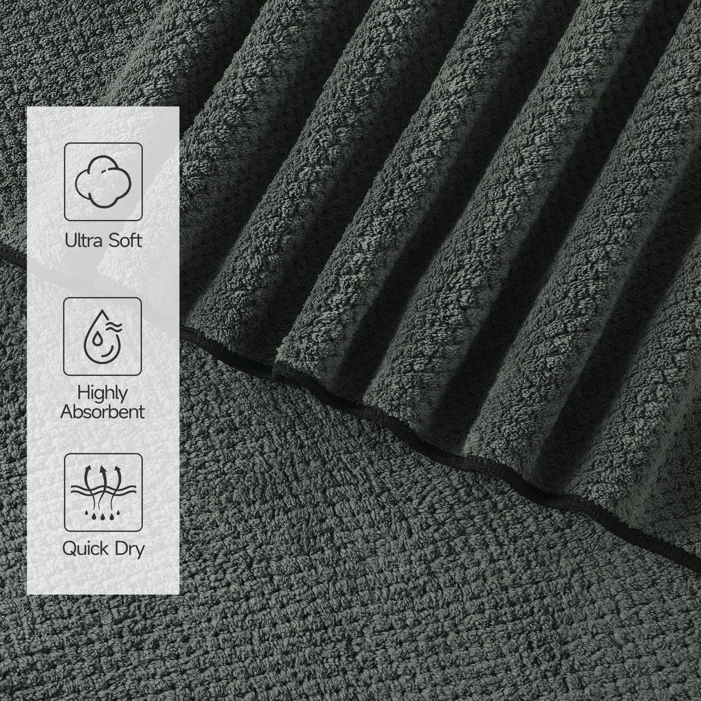 REDKISS Soft 6 Piece Bath Towels Set, 2 Large Bath Towel Sheet, 2 Hand Towels, 2 Washcloths, Highly Absorbent, Quick Dry, Lightweight Towel Sets Collection, Premium Gray Towels for Bathroom, Gym & Spa