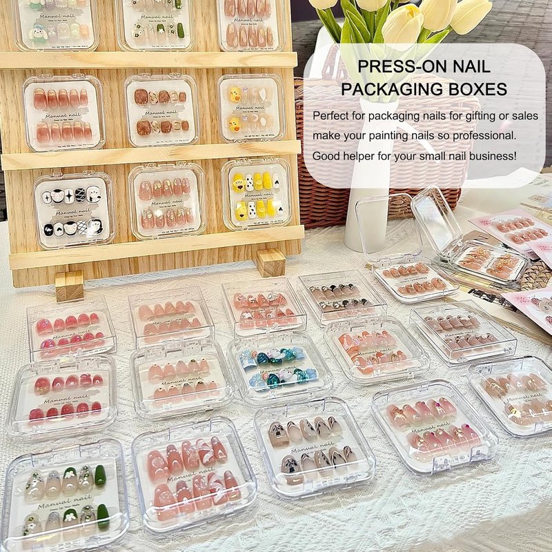 Press On Nail Storage Box - 12pcs Clear Acrylic Organizer with Adhesive Tape | Ideal for Nail Salons