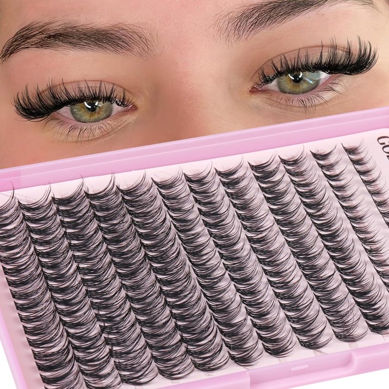 Goddvenus Lash Clusters Kit - DIY Wispy Eyelash Extensions with Waterproof Glue & Tweezers | 192pcs D Curl