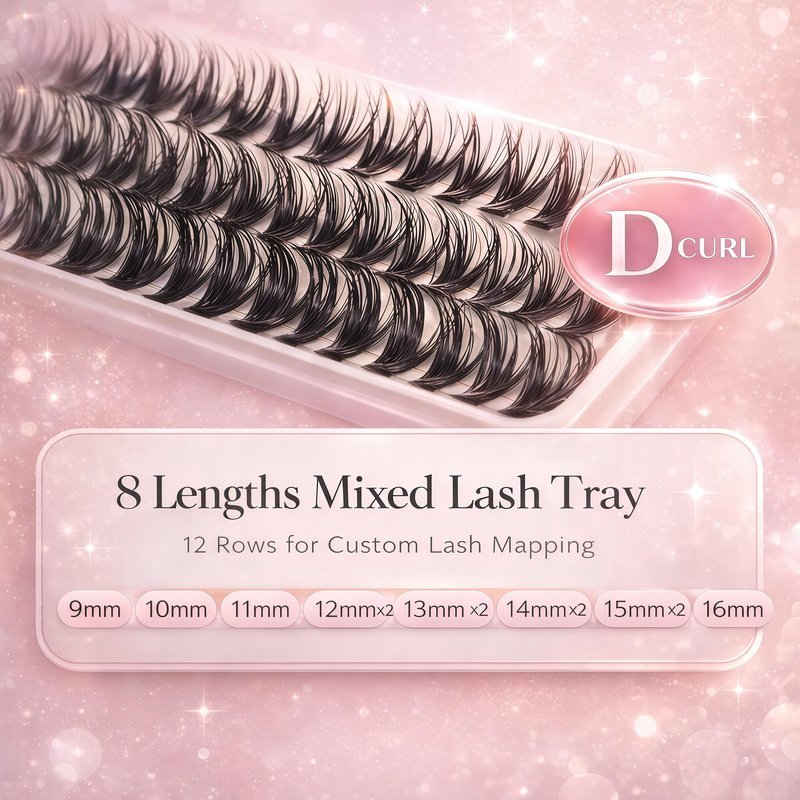 Lash Clusters Kit: Eyelash Clusters Individual Lash Extension Kit 480 Pcs D Curl Fluffy Wispy False Eyelashes Extensions Thin Band with Bond Seal Tweezers Brush