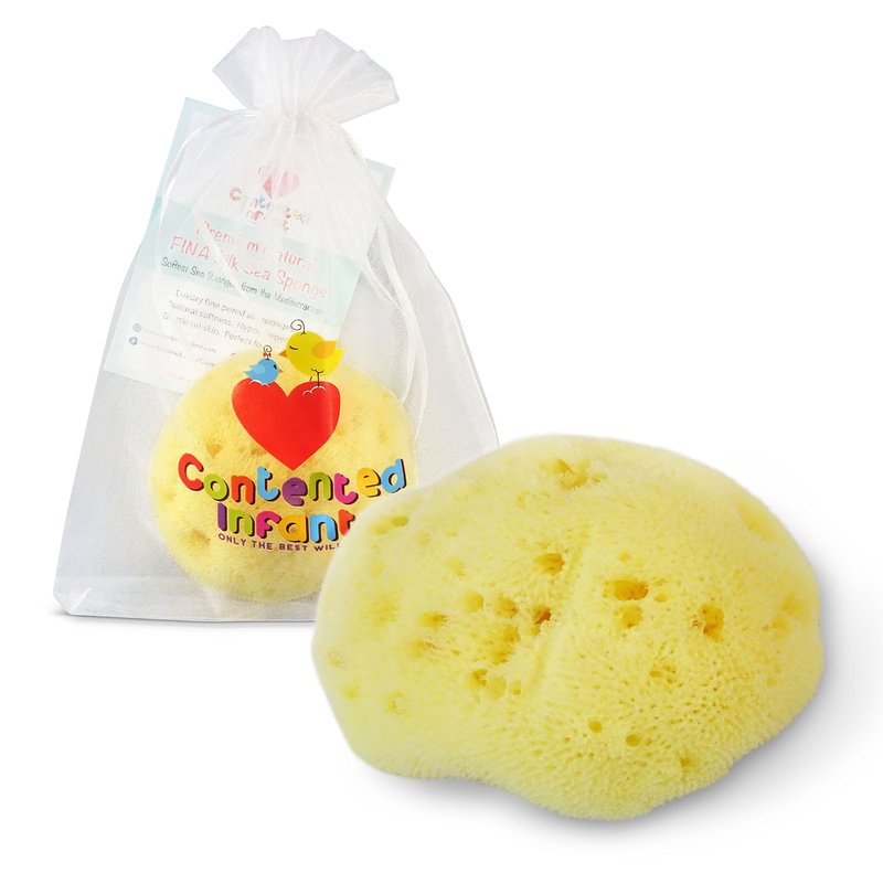 Fina Silk Sponge for Babies - Real Premium Natural Sea Sponge, 4"-4.5" Soft & Fine Pored from The Mediterranean, Gentle on Skin for Newborn & Baby Bath Care by Contented Infant®