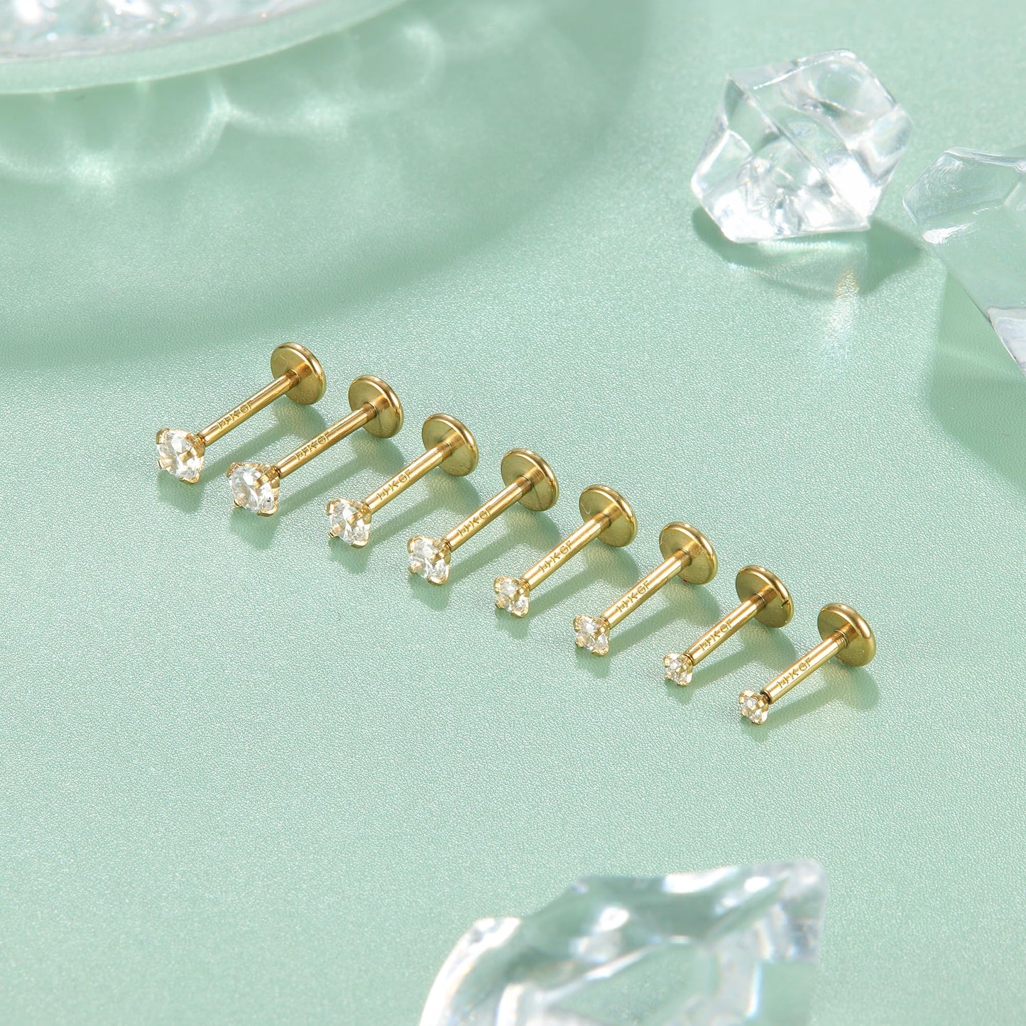 LOLIAS 14K Gold Filled Threadless Nose Studs CZ Nose Rings for Women Men 316L Surgical Steel Labret Studs Lip Rings Push in Flat Back Stud Earrings CZ Nose Nostril Tragus Helix Piercing Jewelry