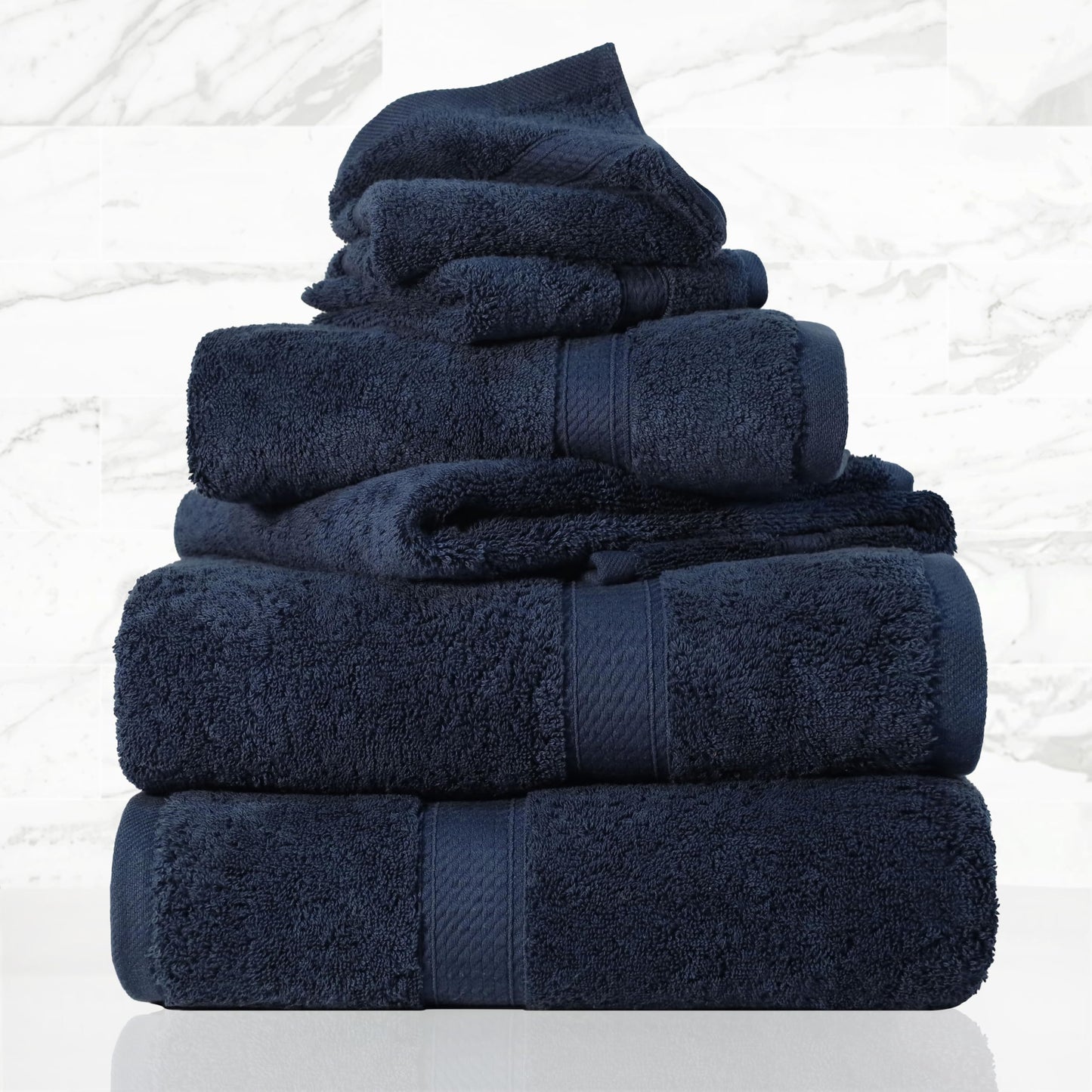 SUPERIOR Egyptian Cotton Pile 6 Piece Towel Set, Includes 2 Bath, 2 Hand, 2 Face Towels/Washcloths, Ultra Soft Luxury Towels, Thick Plush Essentials, Guest Bath, Spa, Hotel Bathroom, Navy Blue