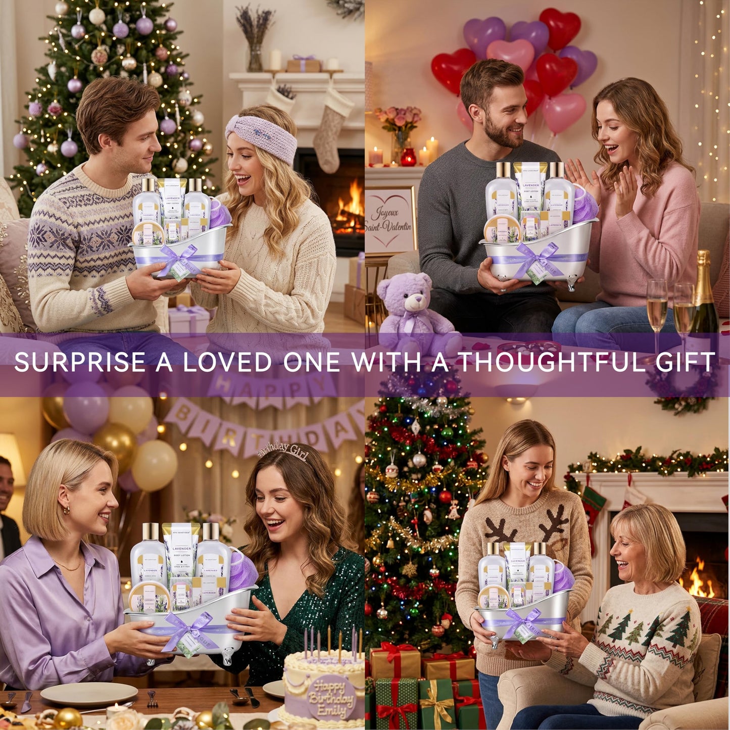 spa luxetique Spa Gifts for Women, Gift Basket, 8 Pcs Lavender Bath Sets with Bubble Bath, Lotion Sets, Birthday Anniversary Gifts for Her, Self Care Kit, Mothers Day Gift for Mom