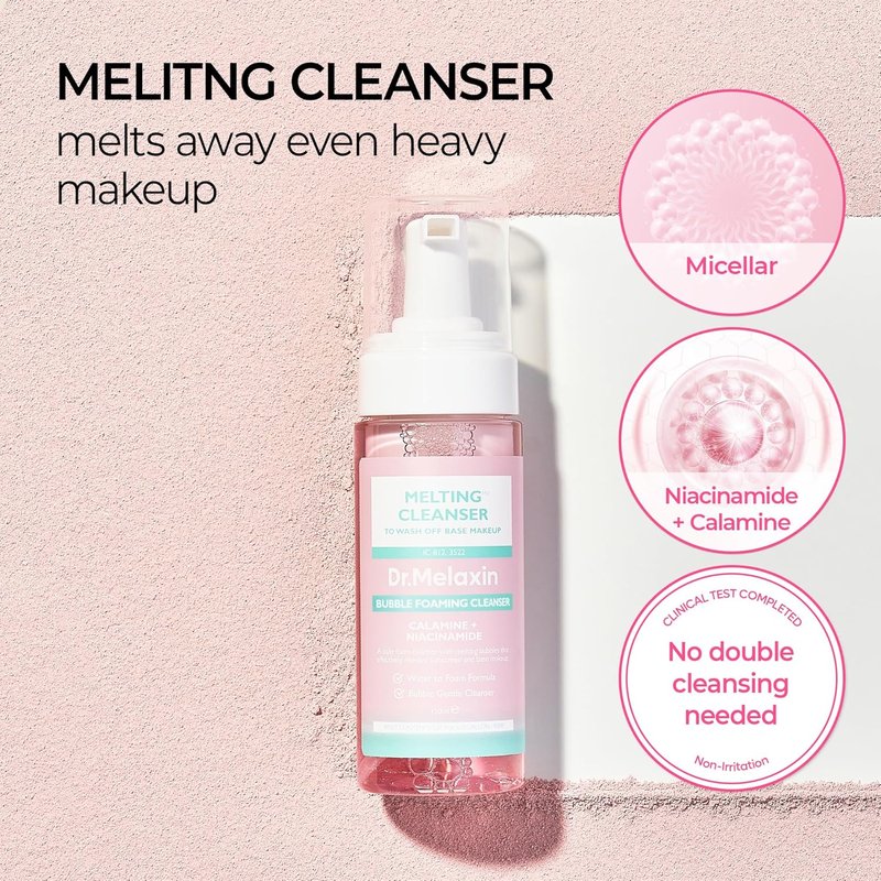 Dr. Melaxin Melting Bubble Foaming Cleanser - Gentle Micellar Makeup Remover with Calamine & Niacinamide for Sensitive Skin