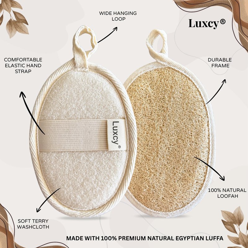 Luxcy Natural Loofah Body Scrubber – Egyptian Shower Sponge for Women & Men, 100% Plant-Based Luffa, Gentle Exfoliating Pads for Bath or Shower, (3 Pack)