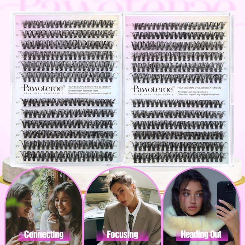 Pawotence Lash Clusters 480pcs Individual Lashes 30D 40D Cluster Eyelash Extensions 11-16mm Eyelash Clusters Lash Extensions for Self Application (30D&40D, 0.07D, 11-16mm Value Pack)