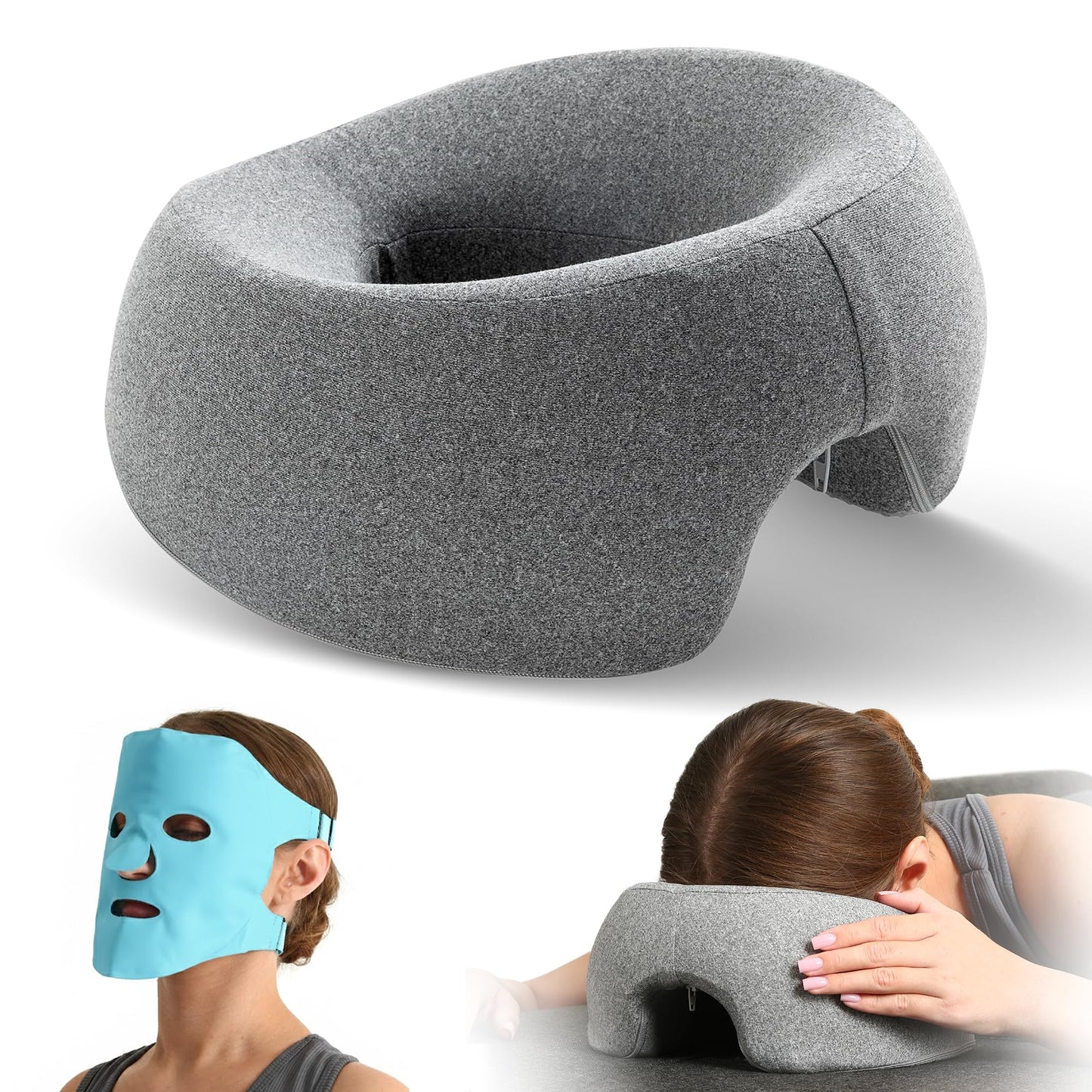 TEKINGUR Face Down Pillow with Ice Face Mask for Massage Table, Massage Headrest for Bed, Face Pillows for Stomach Sleeping, BBL Pillow After Surgery Post Eye Surgery & Vitrectomy Recovery