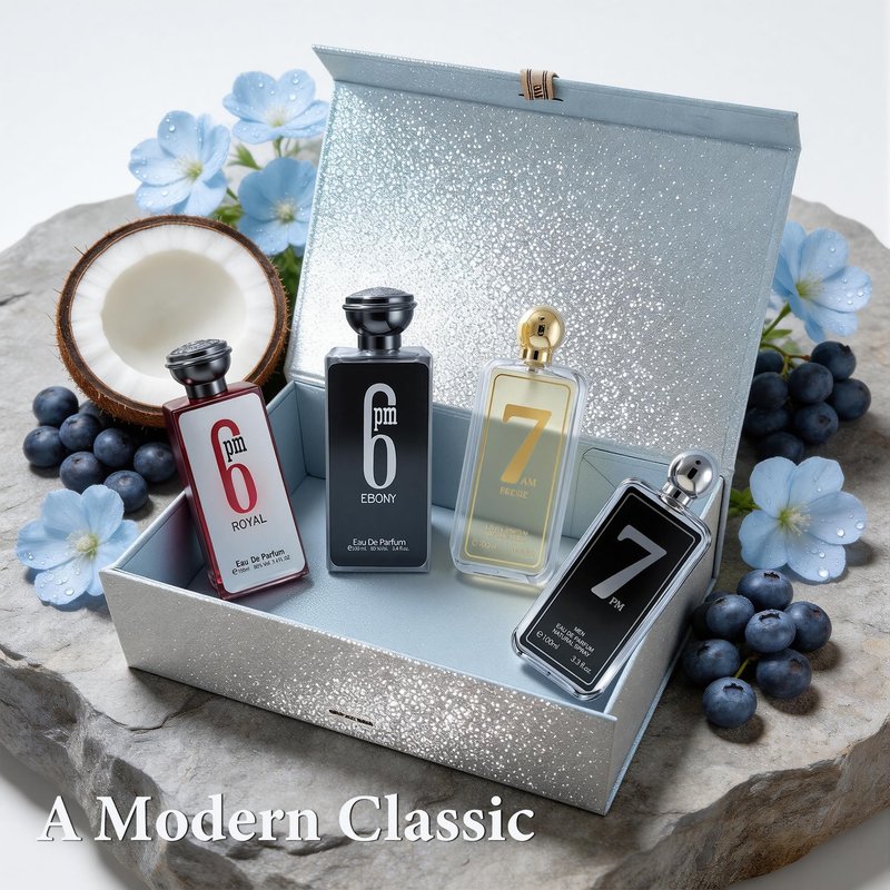 A CENTER Men's Cologne Gift Set 4 x 3.4 FL oz|Luxury perfume with Premium Presentation Box|Perfect Valentine's Day Gift for Him|Long Lasting Fragrance(6pmRoyal&Ebony&7PMForM&7AMFresh)