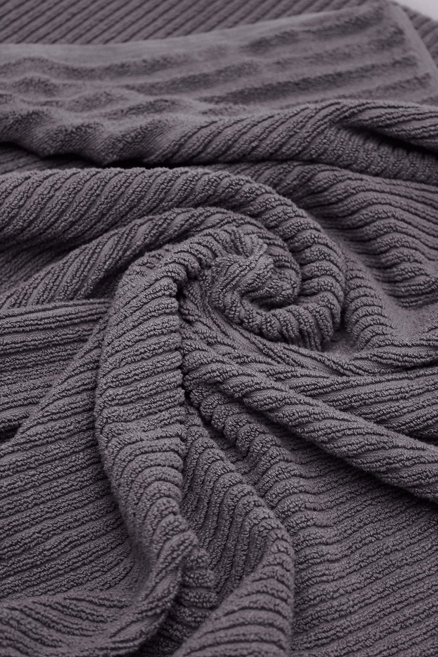 COTTON CRAFT 6 Piece Towel Set - 100% Cotton Plush 600 GSM Sculpted Super Zero Twist Pleated Ribbed Bathroom Towel Set - Soft Absorbent Luxury - 2 Bath Towel, 2 Hand Towel, 2 Washcloth - Charcoal Grey