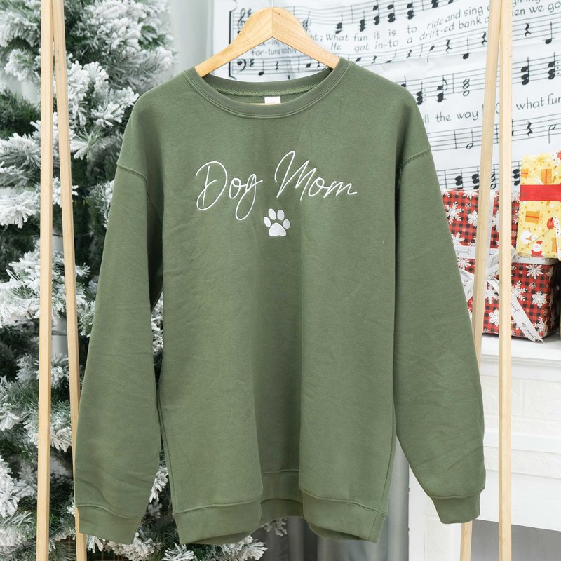 Nani - Dog Mom Mama Mommy Embroidered Crewneck Sweatshirt Paw On Sleeve for Women - Gifts For New Dog Mom Mama Birthday Christmas Mothers Day Valentine Embroidery Pullover Sweater Shirt