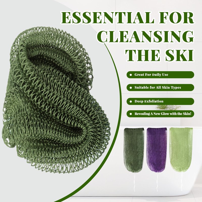 African Net Sponge Authentic, 3 Pieces Exfoliating Scrubber Bath Sponge for All Skin Types, Back Scrubber Loofah Washcloth for Shower, Gentle Exfoliation (Dark Green,Light Green,Purple)