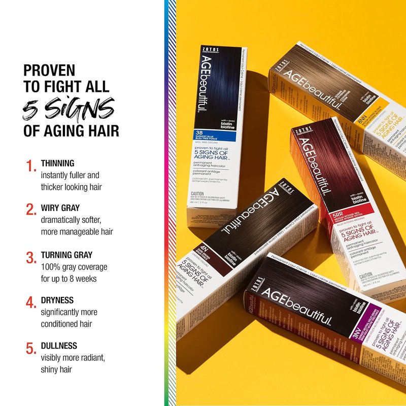 AGE beautiful Permanent Hair Color Dye Liqui Creme | 100% Gray Coverage | Anti-Aging Haircolor | Biotin for Thicker, Fuller, Healthier Hair | Professional Salon Coloring