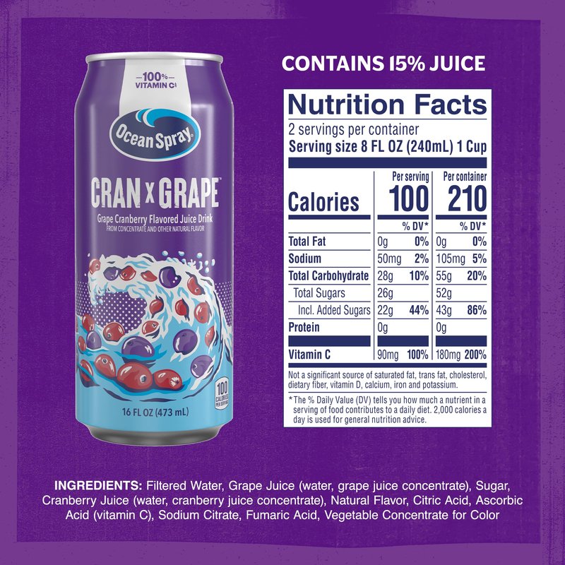 Ocean Spray® Cran-Grape™ Cranberry Grape Juice Drink, 16oz can (12 Pack)
