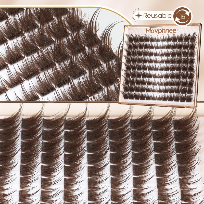 Mavphnee Brown Lash Clusters Wispy Fox Eye Eyelash Clusters Pre-Mapped 9-16MM Cluster Eyelash Extensions with Flexible Band & CC+L Curve Natural Individual Lashes For Soft Vibe