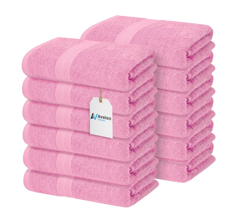 Avalon Towels Bath Towels for Bathroom 100% Cotton Pink Bathroom Towels Pack of 12 (24x48 inches) - Quick Drying Bath Towels Set Small, Light Weight & Absorbent Perfect Gym & Pool Towel Set