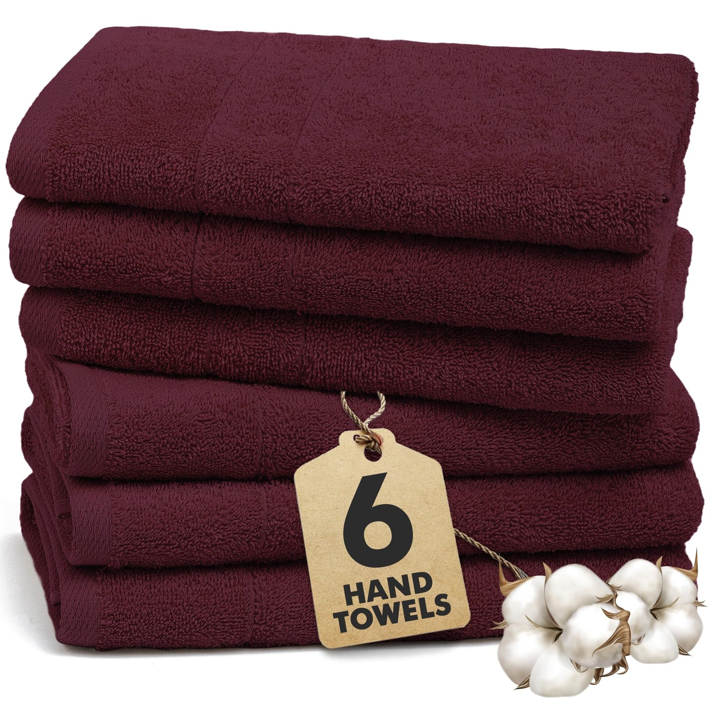 Novo Home 100% Ring Spun Cotton Hand Towels for Bathroom – 550 GSM Soft & Absorbent Towel Set– Pack of 6 Small Towel (34x20in) – Quick Dry Luxury Cotton Hand Towels – Burgundy