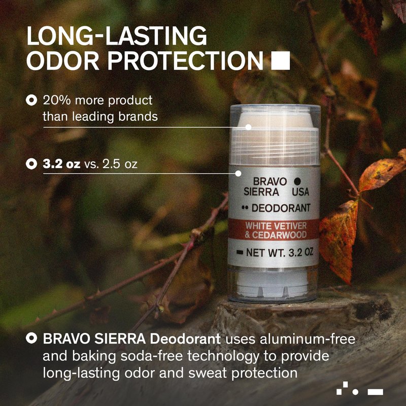 Aluminum-Free Deodorant for Men by Bravo Sierra, 2-Pack-Contains Natural Ingredients–Long Lasting All-Day Odor and Sweat Protection-White Vetiver & Cedarwood, 3.2 oz-Paraben-Free, Vegan & Cruelty-Free
