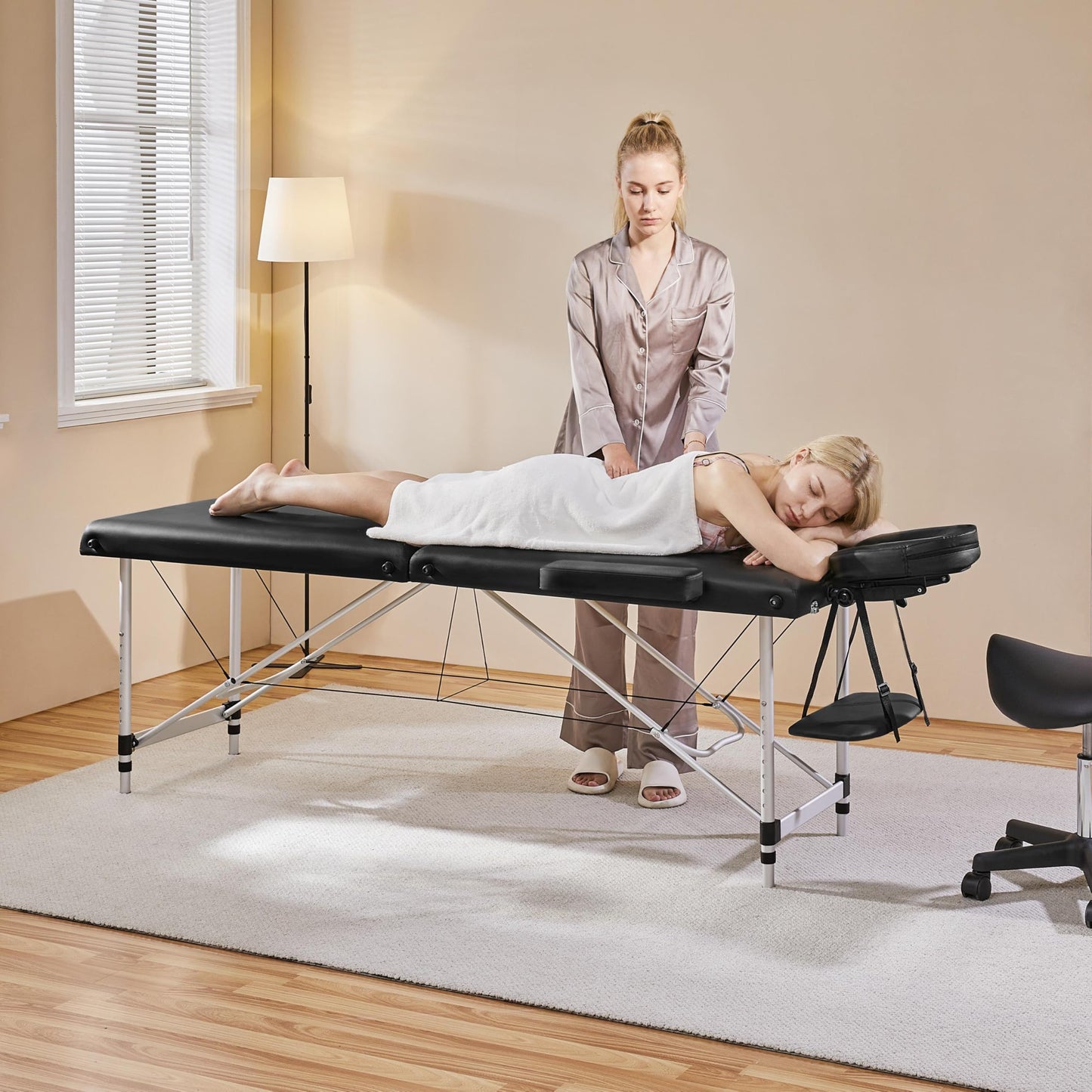 Yaheetech Massage Tables Portable Massage Bed Aluminium Height Adjustable Facial Salon Tattoo Bed with Non-Woven Bag, 22 inch Width Black