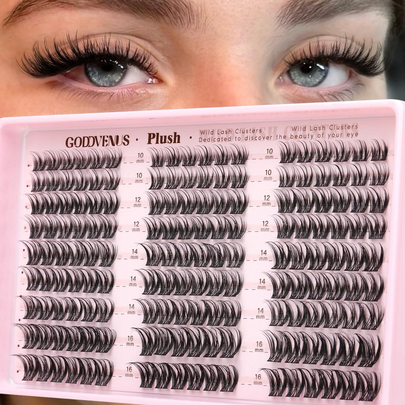 Goddvenus Plush Lash Clusters Natural Wispy Cluster Eyelash Extensions, Fluffy DIY Lash Extension at Home for Natural Look, D Curl Individual Eyelashes