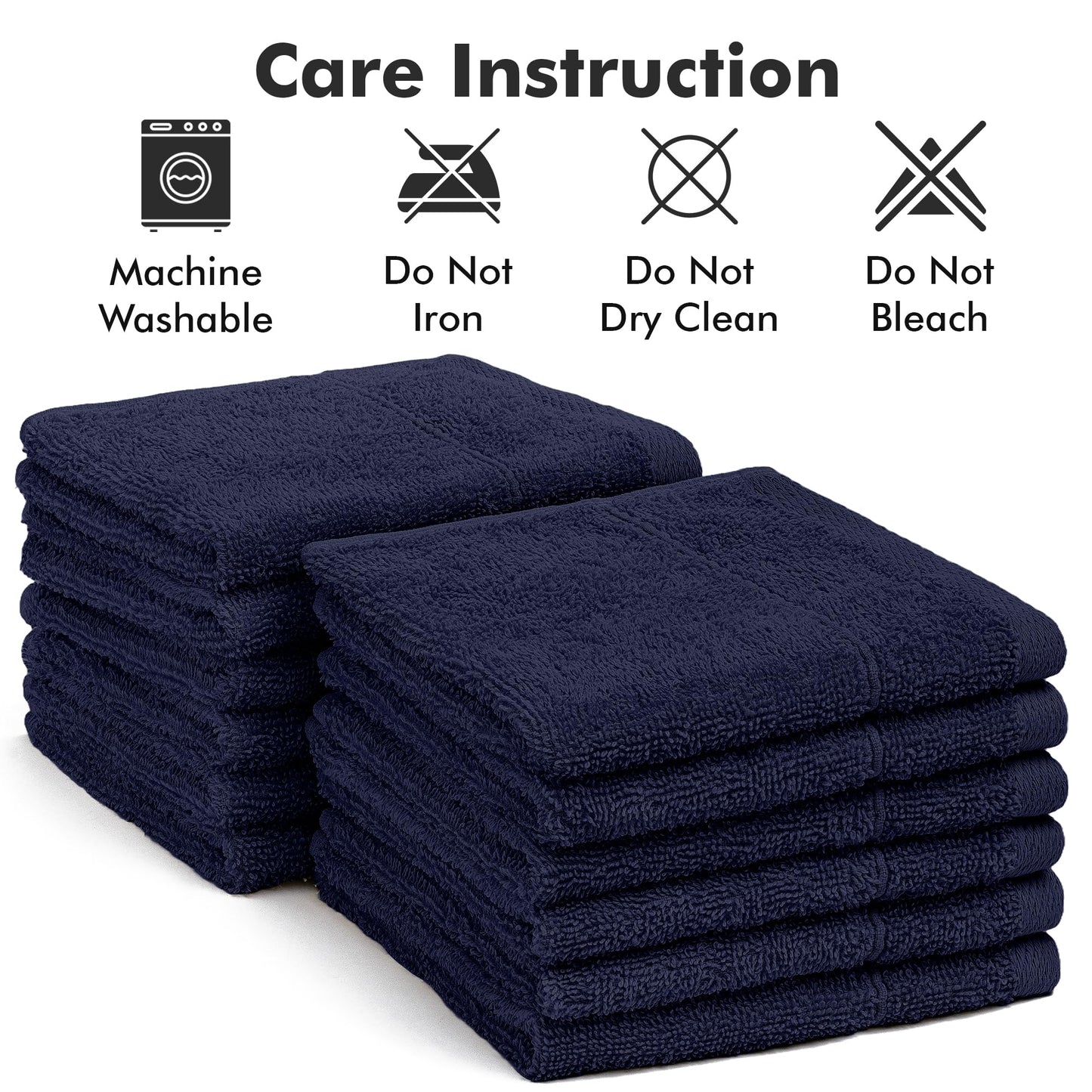 Novo Home Face Towels Pack of 12 – 100% Cotton Wash Cloths (12x12 inch) – Soft, Quick Dry & Highly Absorbent Hand Towels for Bathroom, Spa, Gym, Kitchen and for Daily Use - (Navy Blue)