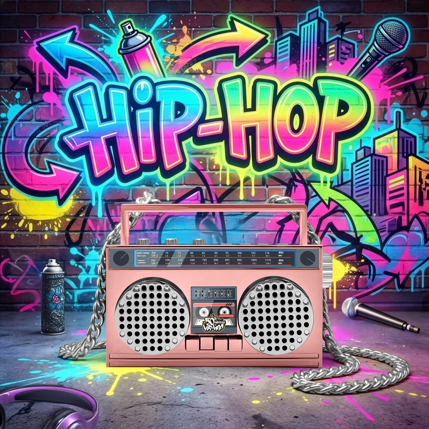 Portable Bluetooth Speakers, Retro Speakers Bluetooth Wireless Wearable Mini Bluetooth Boombox with 27” Neck Chain, FM Radio, On-Board Buttons, Dual 3W Peak Power Bluetooth Speaker for Home & Travel
