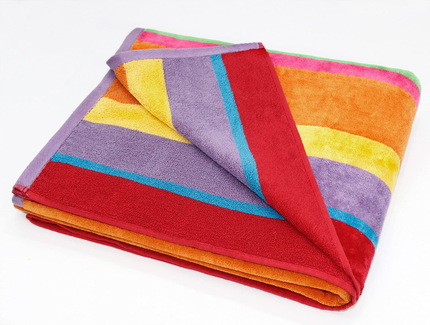 COTTON CRAFT Summer of Siam Extra Wide Beach Towel for Two - 58x68 - Pure Cotton - Double Woven Jacquard Thick Plush Super Soft Luxurious Velour Pile - Pool Picnic Bath - 450 GSM - Multi Color Stripe