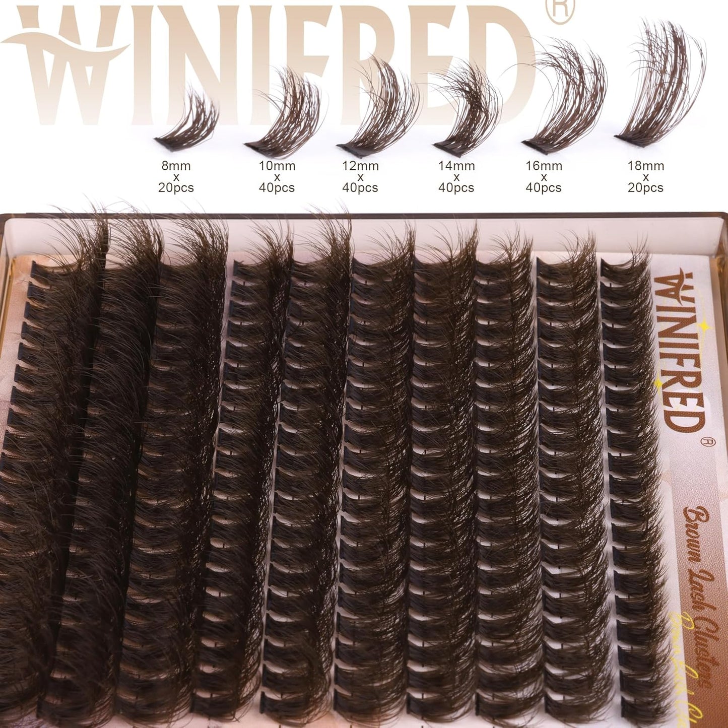Winifred Brown Lash Clusters - Dark Brown Wispy Thick Volume Eyelash Extensions | 80D, 8-18mm