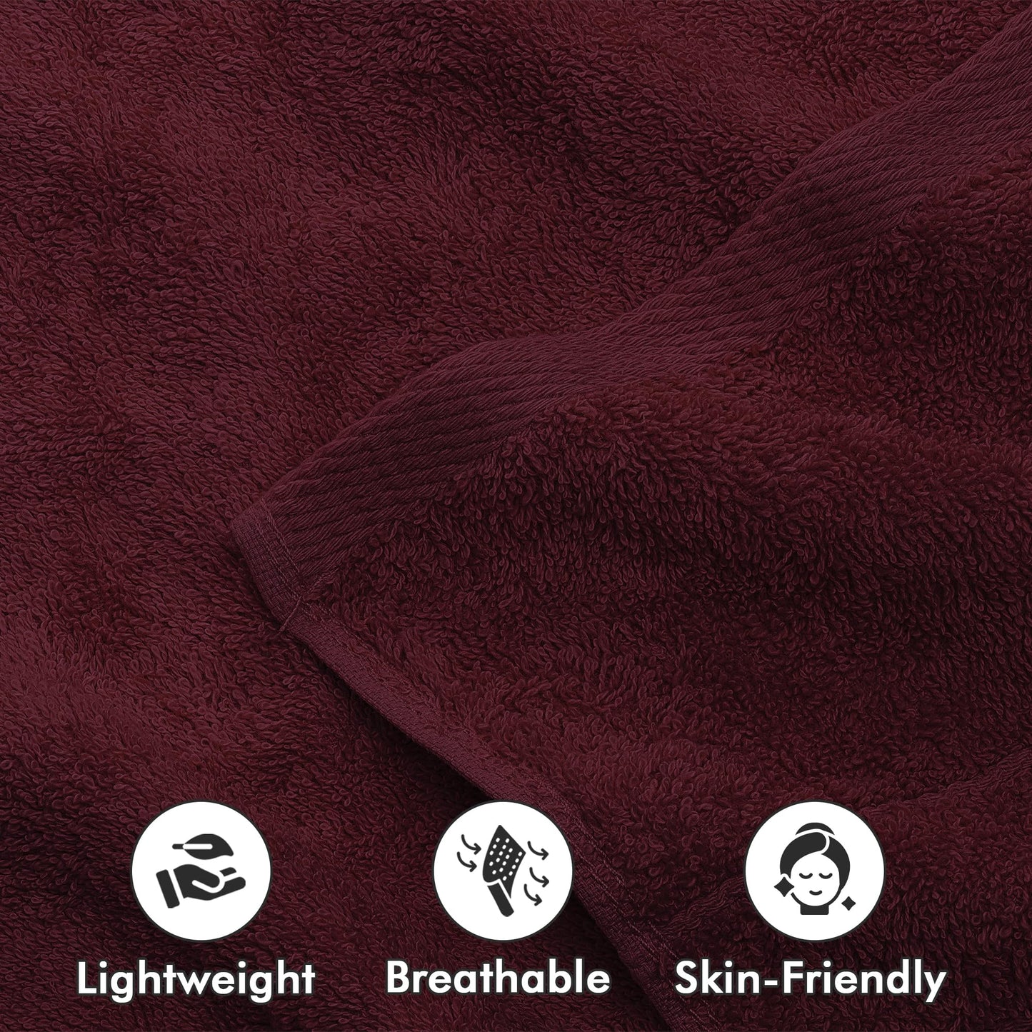 Novo Home 100% Ring Spun Cotton Hand Towels for Bathroom – 550 GSM Soft & Absorbent Towel Set– Pack of 6 Small Towel (34x20in) – Quick Dry Luxury Cotton Hand Towels – Burgundy