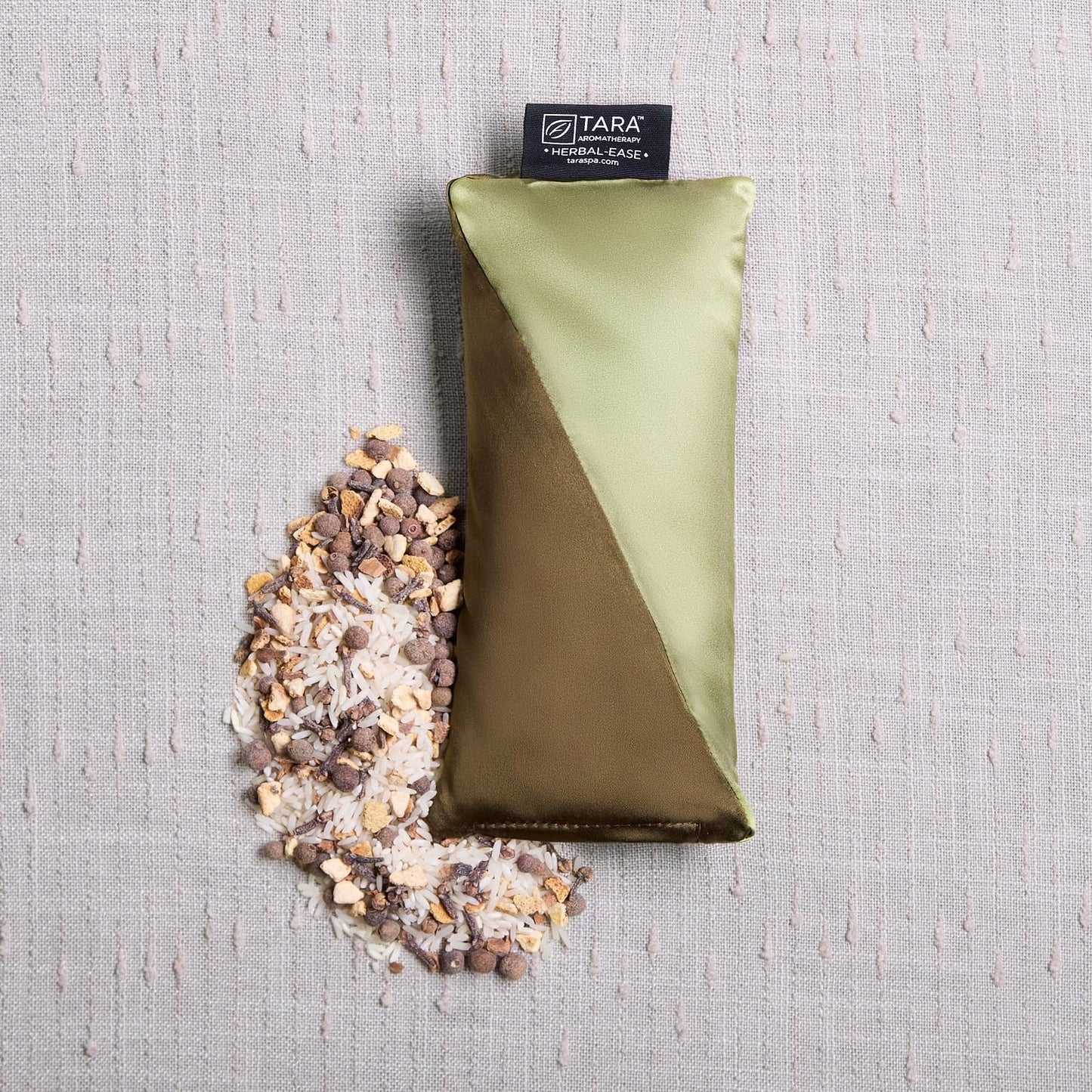 TARA Spa Therapy Herbal-Ease Aromatherapy Pillow Gift Bag Set, Neck + Silk Eye Pillow, Green Olive