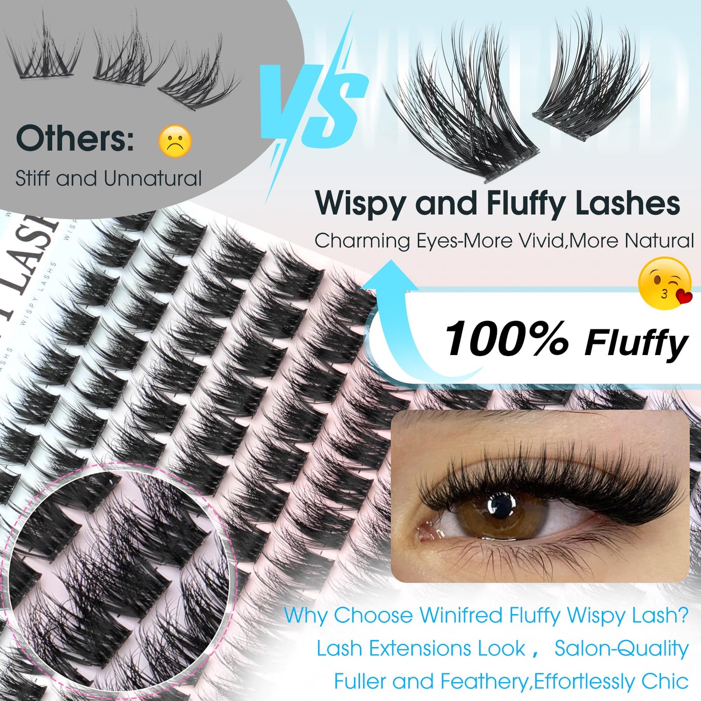 Winifred Lash Clusters Natural Eyelash Clusters Wispy Fluffy Cluster Eyelash Extensions Light Volume Lash Extensions DIY 10-16mm Eyelashes Thin Band Hyrid Individual Lashes