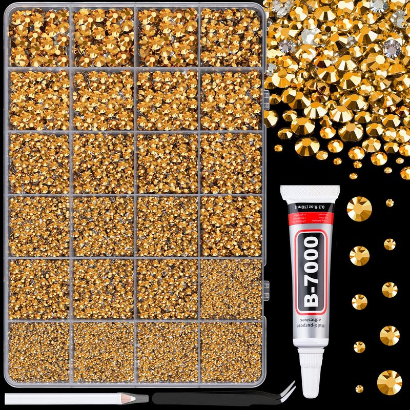 Mine Gold 25000 Pcs Resin Rhinestones - Mixed Sizes 2-6mm Flatback Gems for DIY Crafts & Decor