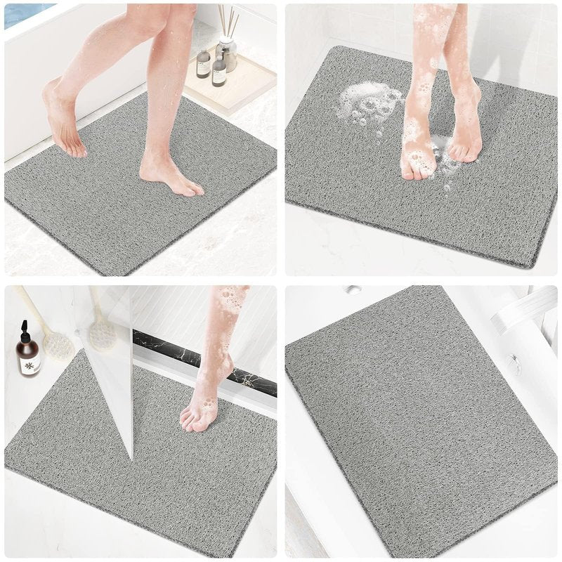 PVC Loofah Shower/Bathtub Mat Non-Slip, 24x16 inch, Soft Tub Mat with Drain, for Tub and Bathroom,Quick Drying,Grey