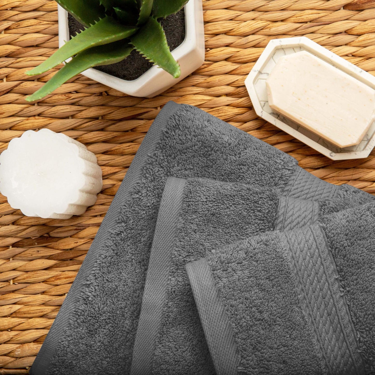 SUPERIOR Egyptian Cotton Pile 3 Piece Towel Set, Includes 1 Bath, 1 Hand, 1 Face Towel/Washcloth, Ultra Soft Luxury Towels, Thick Plush Essentials, Guest Bath, Spa, Hotel Bathroom, Charcoal
