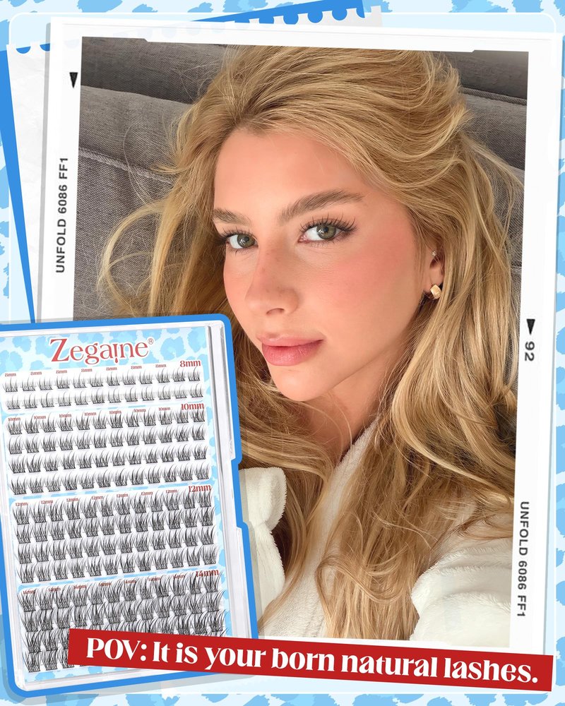 Natural Lash Clusters For “NO MAKEUP” Clean Girl Look Short C Curly Glasses Friendly Eyelash Clusters 8-10-12-14MM Anime Cluster Lashes Fairy Cluster Eyelash Extensions 168Pcs by Zegaine