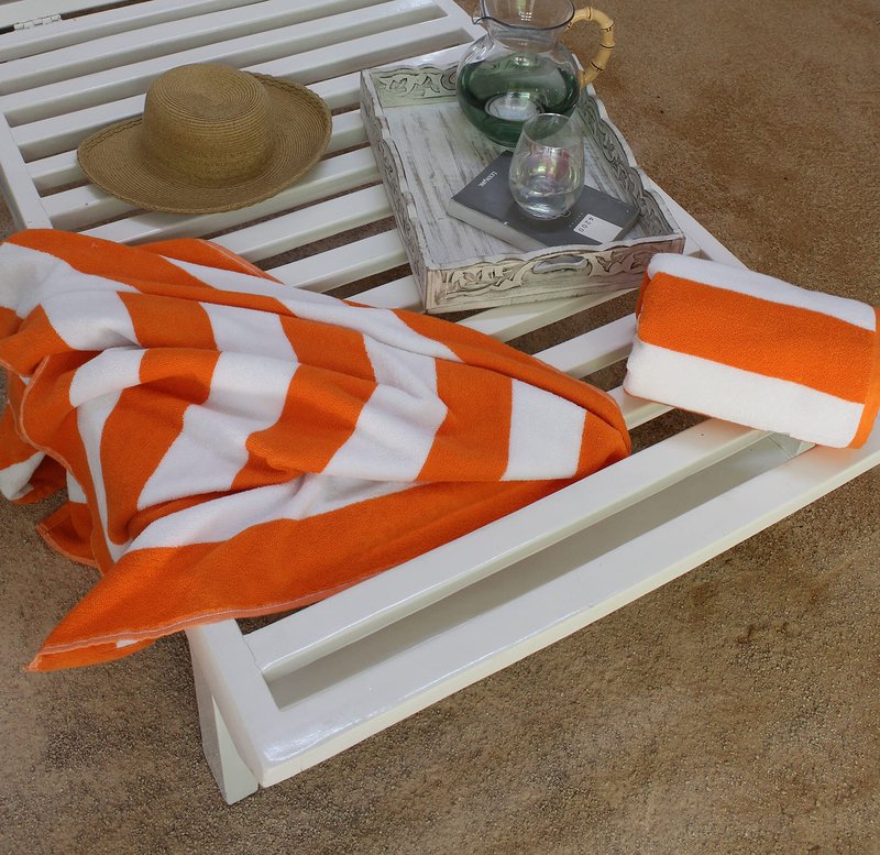 COTTON CRAFT Large Beach Towel -2 Pack-30x60-100% Cotton Terry - Pool Picnic Bath - Colorful Absorbent Light Weight Quick Dry Easy Care - Plush Soft Luxury Gift - 450 GSM- Cabana Stripe Orange White