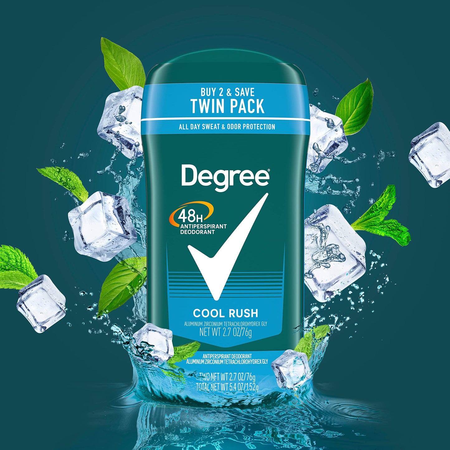Degree Men Original Antiperspirant Deodorant 48-Hour Sweat & Odor Protection Cool Rush Antiperspirant For Men 2.7 oz Twin Pack (Pack of 5)
