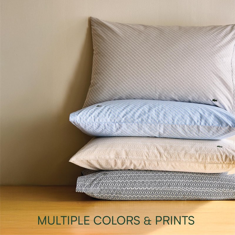 Lacoste Mini Geo Logo 100% Percale Cotton 3-Piece Sheet – Cool, Crisp, Matte, and Durable, Oeko-Tex Certified – Print, Open Air, Twin