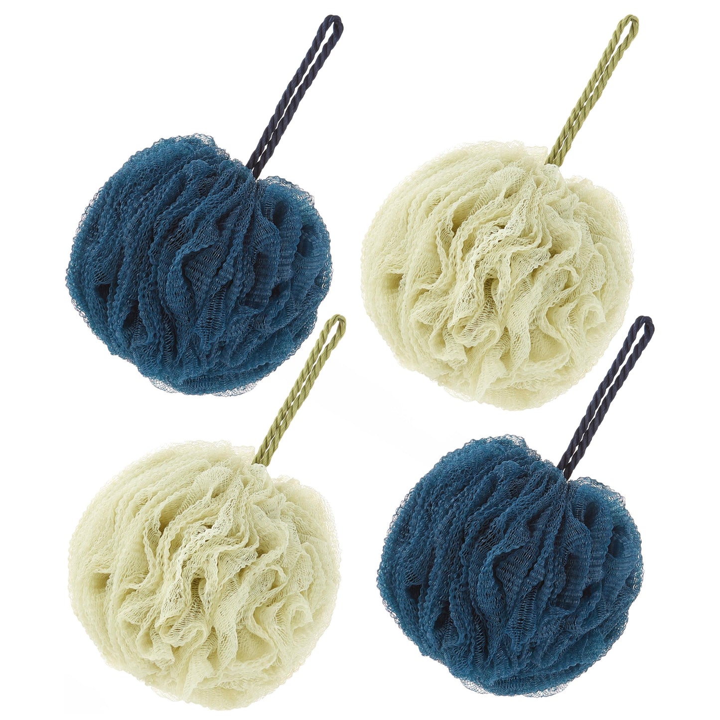 The Beauty Project 4 Piece Exfoliating Loofah Set - Heavyweight Body Scrub for Spa, Massage & Dead Skin Removal, Multi-Color Shower Bath Accessories (100G Blue/Green)