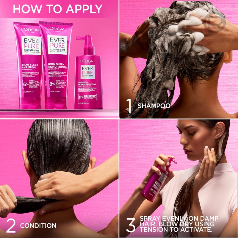L'Oreal Paris Sulfate Free Iron Sleek Smoothing Shampoo and Conditioner, Frizz Control and Humidity-Resistant Formula with Alpha-Acids, EverPure Hair Care, 1 Kit