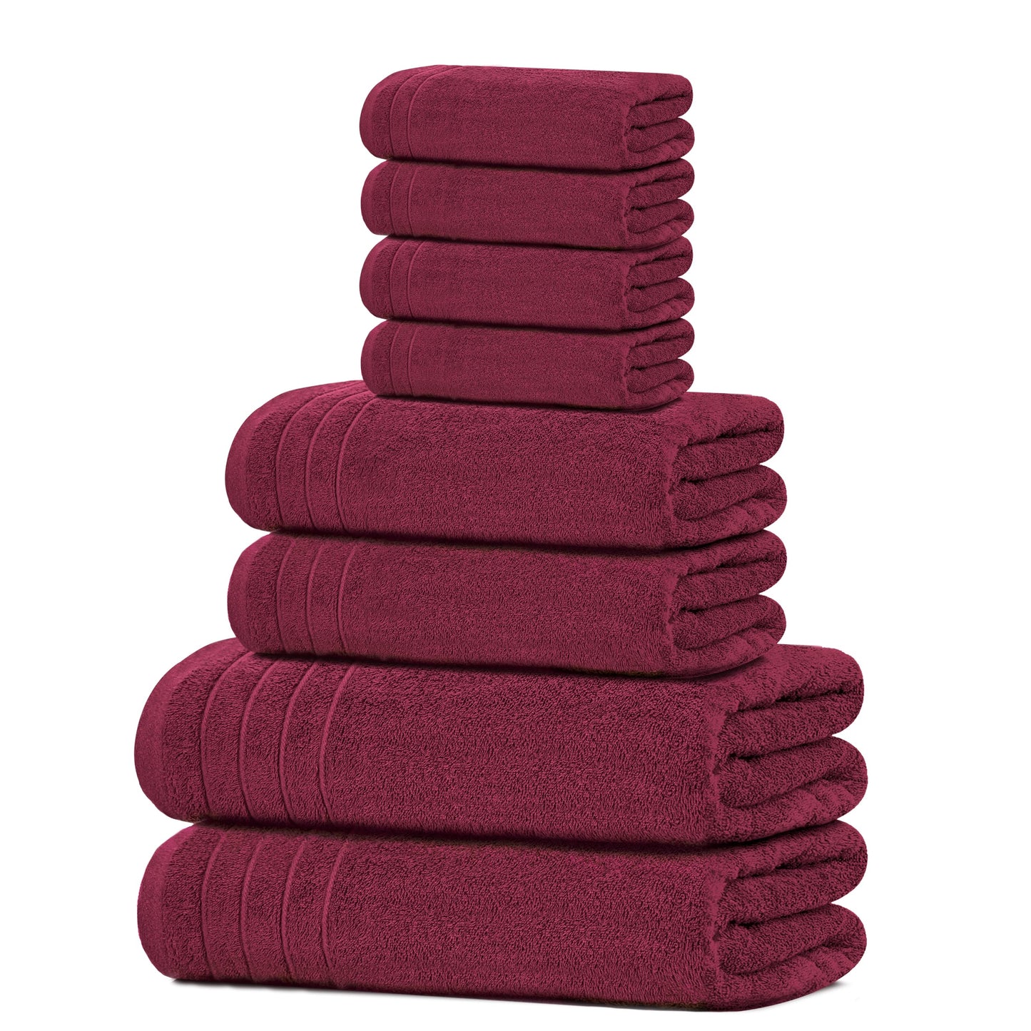 Tens Towels Pack of 8 Towels Set, 2 Extra Large Bath, 2 Hand, 4 Washcloths, 100% Cotton, Lighter Weight, Quicker to Dry, Super Absorbent, Perfect for Bathroom, Burgundy