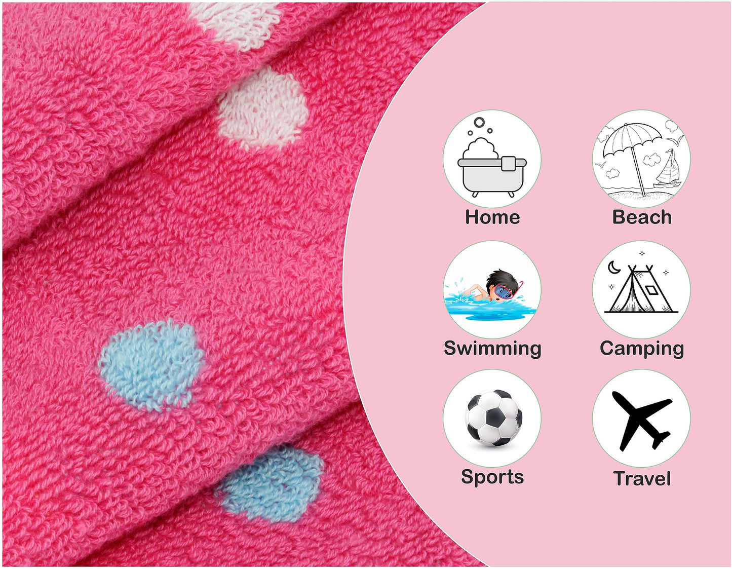 ORIGINAL KIDS 6 Piece Towel Set - Bath Time Sugar & Spice - 2 Towels, 2 Hand Towels, 2 Washcloths - 100% Cotton Jacquard Soft Absorbent Pool Beach Towel Gift - Pink Multicolor