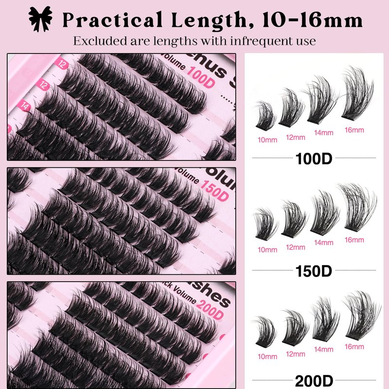 Goddvenus Fluffy Lash Clusters 100-150-200D Volume Eyelash Clusters 10-16mm Wispy Individual Lashes D Curl Cluster Eyelash Extensions 300pcs DIY Lash Extensions(D Curl 300pcs)