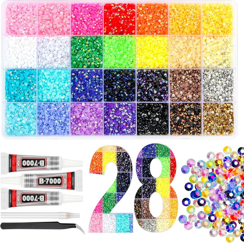 Skiennix 36000Pcs Resin Jelly Rhinestones - 28 Colors 3mm Flatback Gems for Crafting & Nail Art