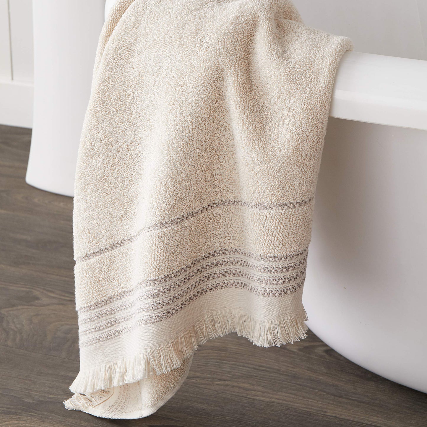 SKL Home Jude Fringe 100% Turkish Cotton Towel, Hand Towe Set, Taupe 2 Count