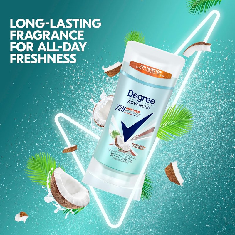 Degree Advanced Antiperspirant Deodorant - Move Fresh Coconut | 72-Hour Sweat & Odor Protection, 2.6 oz (4 Count)