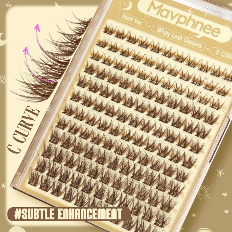 Brown Lash Clusters Short 8MM 10MM 12MM Eyelash Extensions Natural Cluster Lashes Individual Wispy Eyelash Clusters C-Curly Dark Brown Fluffy Eye Lashes Clusters Pack 132Pcs