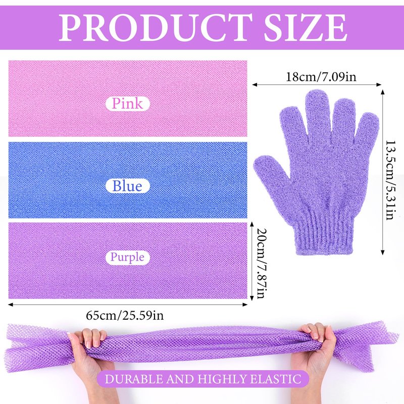 6 Pcs Bath Gloves for Shower Exfoliating, Deep Cleansing Body for Dead Skin Removal, Exfoliating Shower Bath Gloves Back Scrubber Set for Beauty Spa Massage Skin Shower Body Scrubber, Men Women